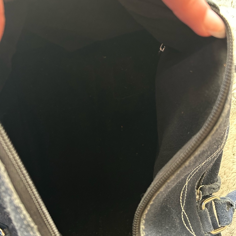 Suede Navy Blue Handbag with Boot stitch detailing - Picture 6 of 12